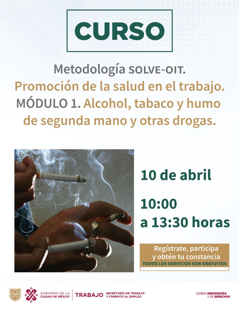 Curso gratuito 'Metodología SOLVE-OIT, Promoción de la salud en el trabajo  (alcohol, tabaco y humo de segunda mano y otras drogas. Módulo 1.